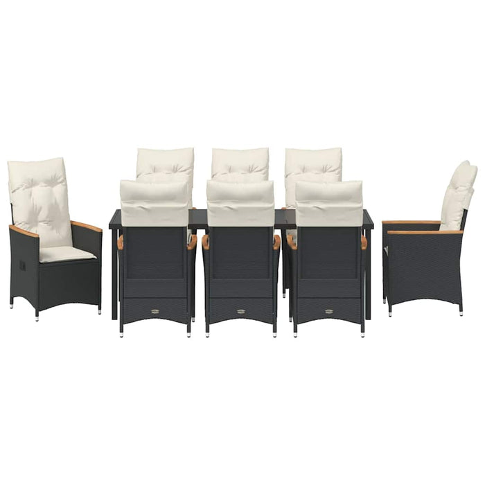 Set de masă pentru grădină cu pernă 9 pcs Negru poliratan - WALTI WALTI