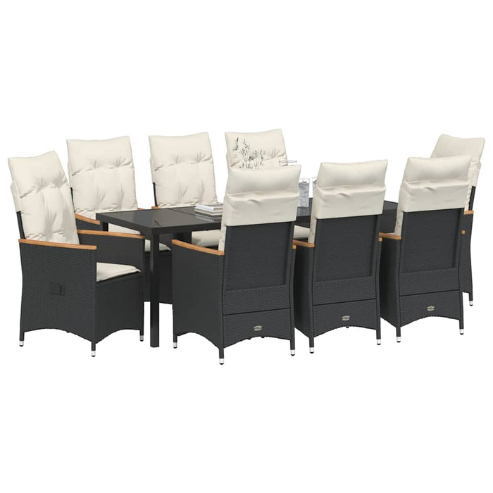 Set de masă pentru grădină cu pernă 9 pcs Negru poliratan - WALTI WALTI