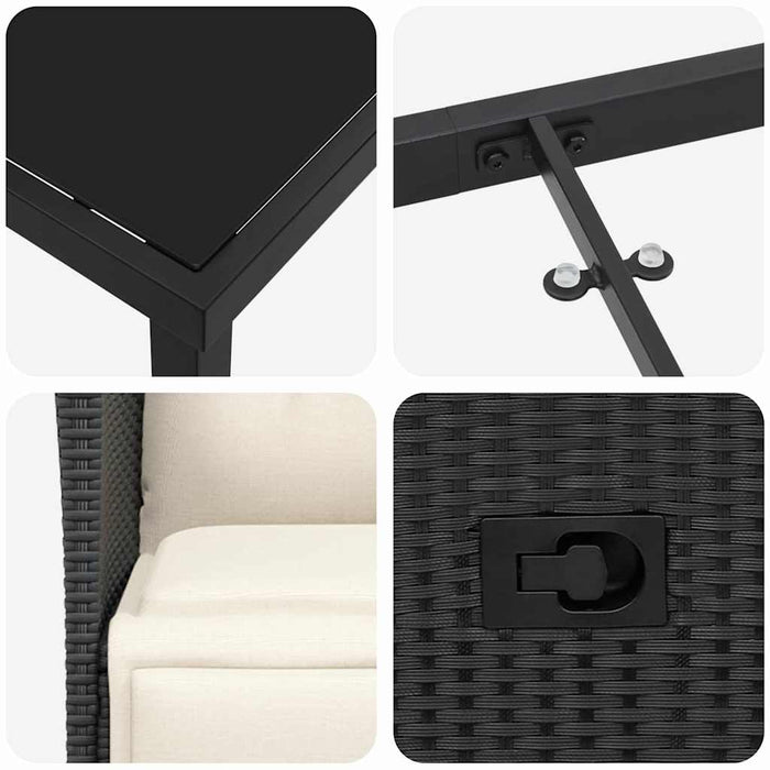 Set de masă pentru grădină cu pernă 7 pcs Negru poliratan - WALTI WALTI