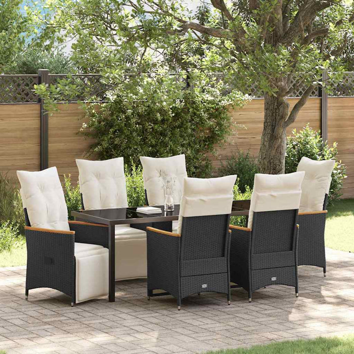 Set de masă pentru grădină cu pernă 7 pcs Negru poliratan - WALTI WALTI