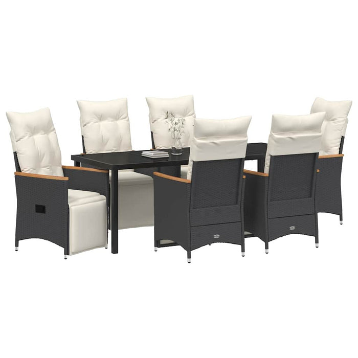 Set de masă pentru grădină cu pernă 7 pcs Negru poliratan - WALTI WALTI