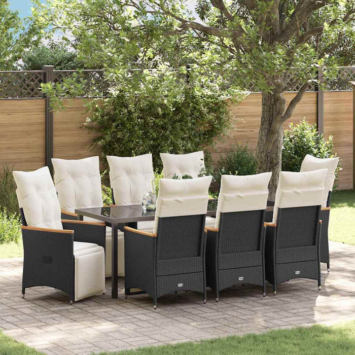 Set de masă pentru grădină cu pernă 9 pcs Negru poliratan - WALTI WALTI