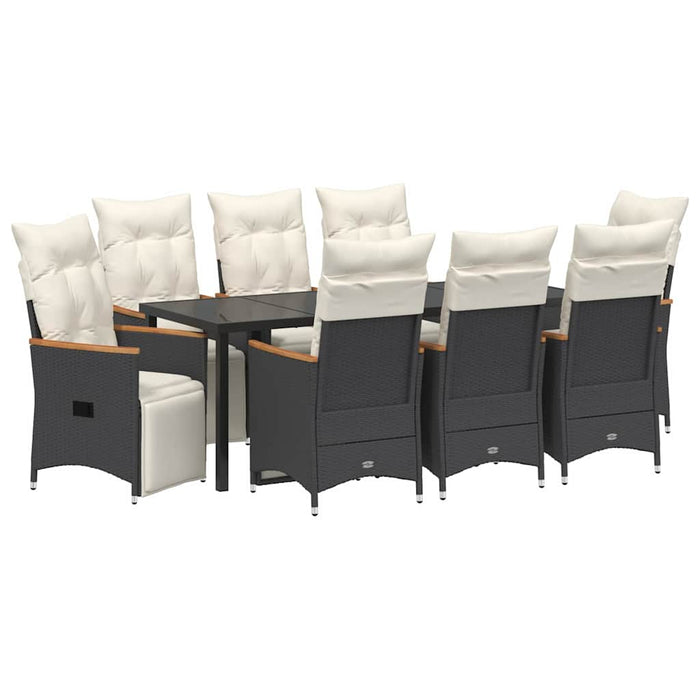 Set de masă pentru grădină cu pernă 9 pcs Negru poliratan - WALTI WALTI