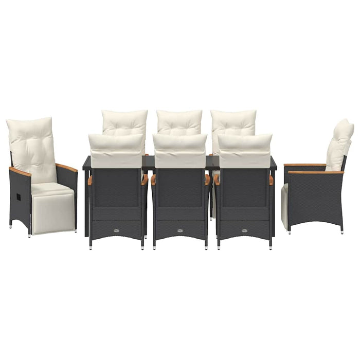 Set de masă pentru grădină cu pernă 9 pcs Negru poliratan - WALTI WALTI