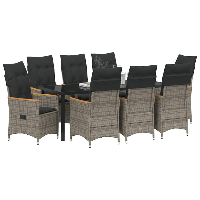 Set de masă pentru grădină cu pernă 9 pcs Gri poliratan - WALTI WALTI