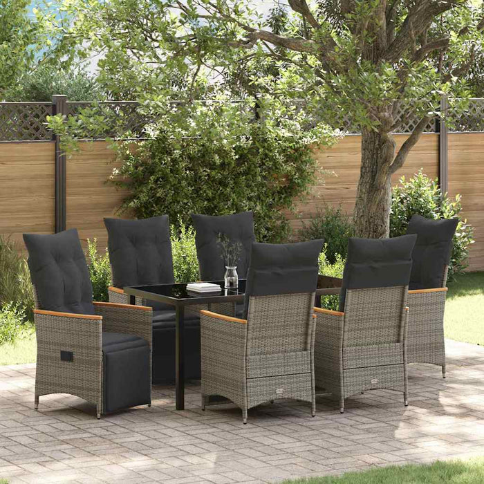Set de masă pentru grădină cu pernă 7 pcs Gri poliratan - WALTI WALTI
