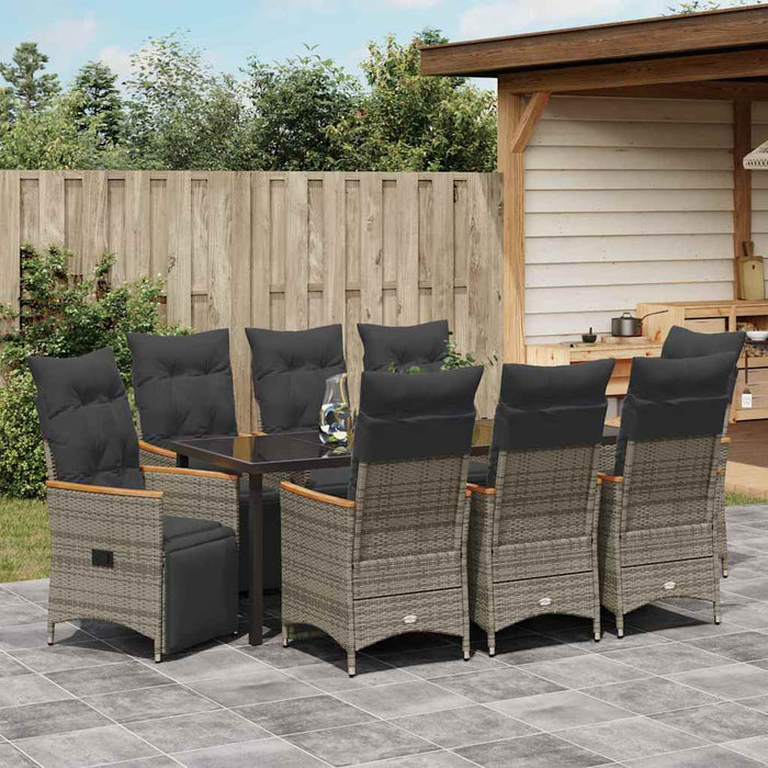 Set de masă pentru grădină cu pernă 9 pcs Gri poliratan - WALTI WALTI