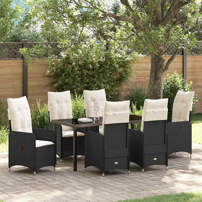 Set de masă pentru grădină cu pernă 7 pcs Negru poliratan - WALTI WALTI