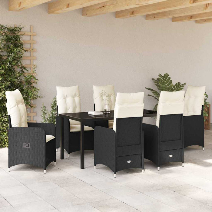 Set de masă pentru grădină cu pernă 7 pcs Negru poliratan - WALTI WALTI