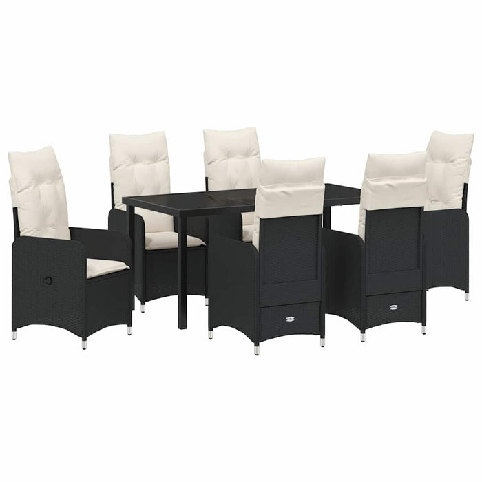 Set de masă pentru grădină cu pernă 7 pcs Negru poliratan - WALTI WALTI