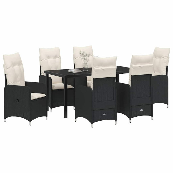 Set de masă pentru grădină cu pernă 7 pcs Negru poliratan - WALTI WALTI