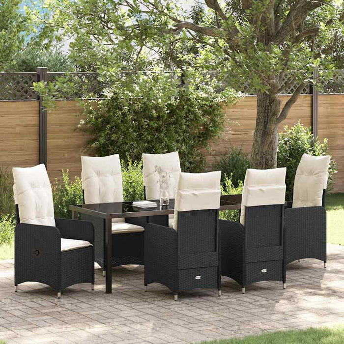 Set de masă pentru grădină cu pernă 7 pcs Negru poliratan - WALTI WALTI