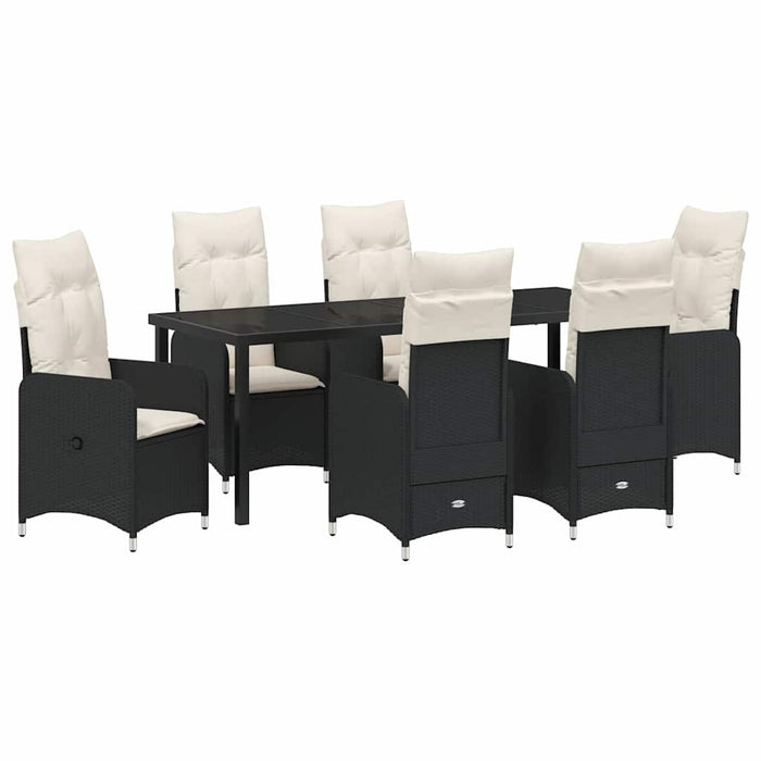 Set de masă pentru grădină cu pernă 7 pcs Negru poliratan - WALTI WALTI