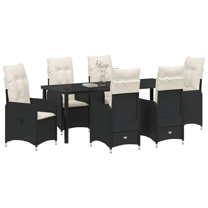 Set de masă pentru grădină cu pernă 7 pcs Negru poliratan - WALTI WALTI
