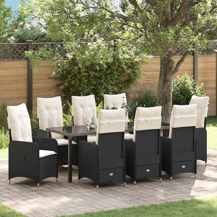 Set de masă pentru grădină cu pernă 9 pcs Negru poliratan - WALTI WALTI