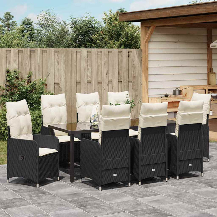 Set de masă pentru grădină cu pernă 9 pcs Negru poliratan - WALTI WALTI