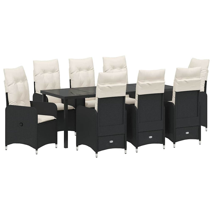 Set de masă pentru grădină cu pernă 9 pcs Negru poliratan - WALTI WALTI