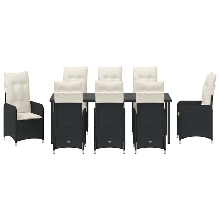 Set de masă pentru grădină cu pernă 9 pcs Negru poliratan - WALTI WALTI