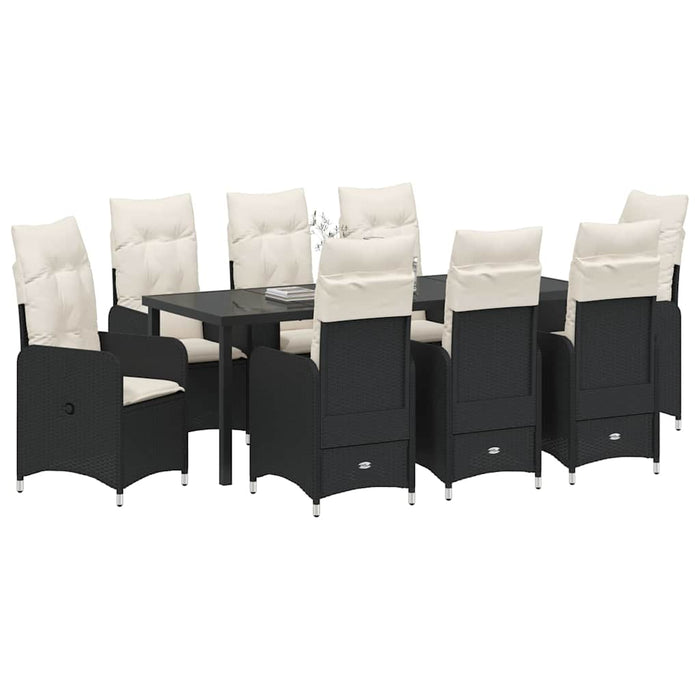 Set de masă pentru grădină cu pernă 9 pcs Negru poliratan - WALTI WALTI