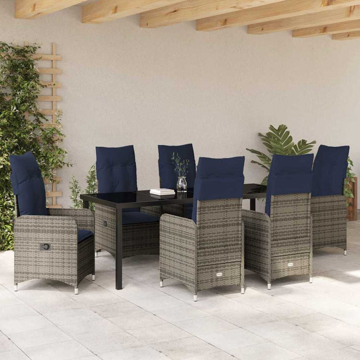 Set de masă pentru grădină cu pernă 7 pcs Negru poliratan - WALTI WALTI