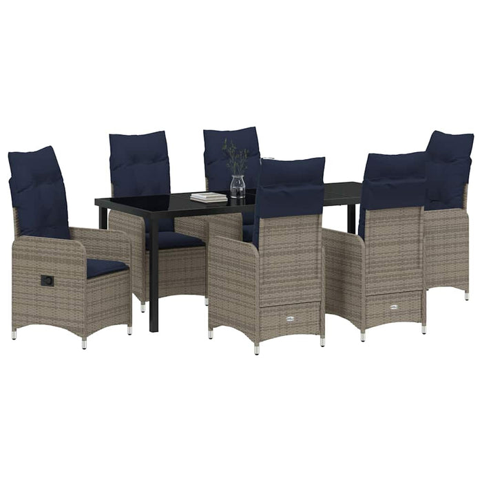 Set de masă pentru grădină cu pernă 7 pcs Negru poliratan - WALTI WALTI