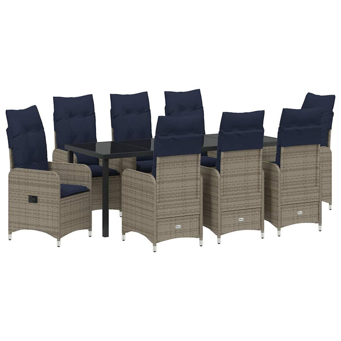 Set de masă pentru grădină cu pernă 9 pcs Negru poliratan - WALTI WALTI