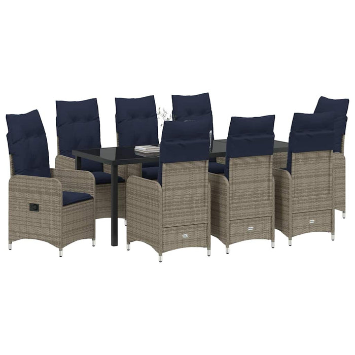 Set de masă pentru grădină cu pernă 9 pcs Negru poliratan - WALTI WALTI