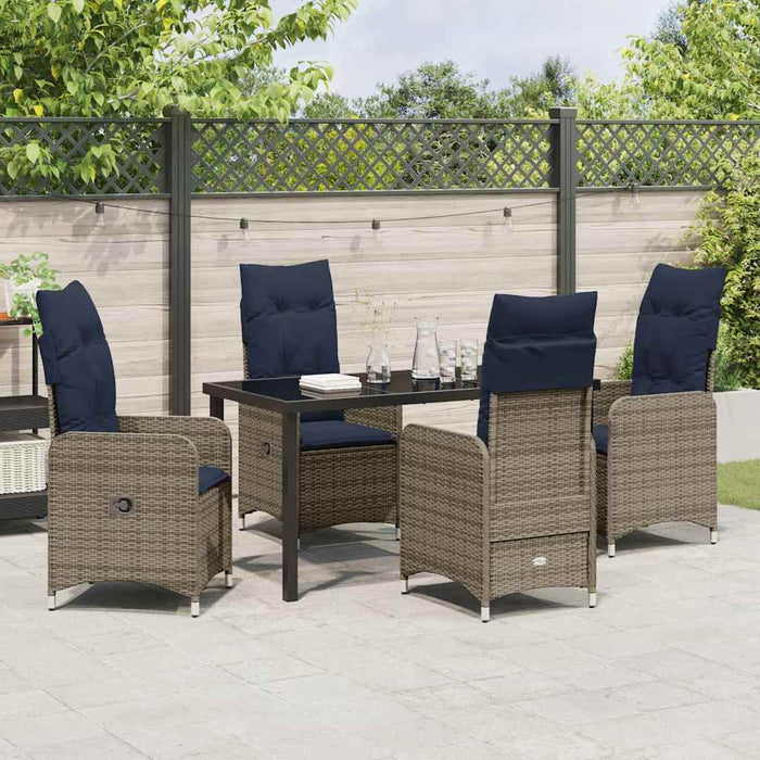 Set de masă și scaune cu pernă 5 pcs Gri Ratan PE WALTI