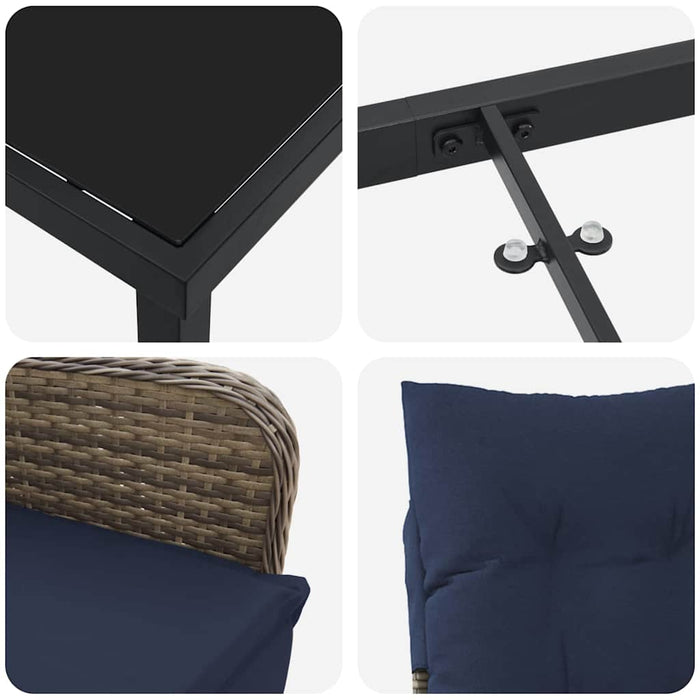 Set de masă și scaune cu pernă 5 pcs Gri Ratan PE WALTI