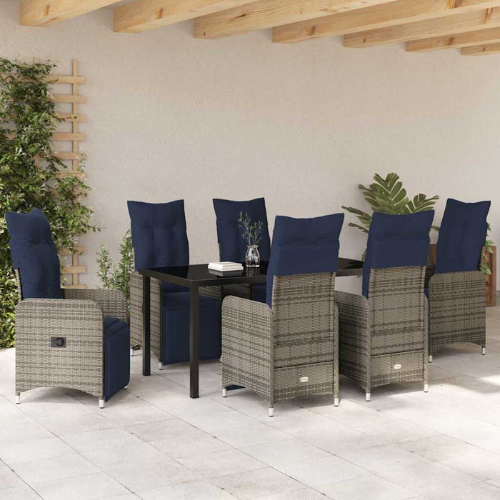 Set de masă și scaune cu pernă 7 pcs Gri Ratan PE WALTI