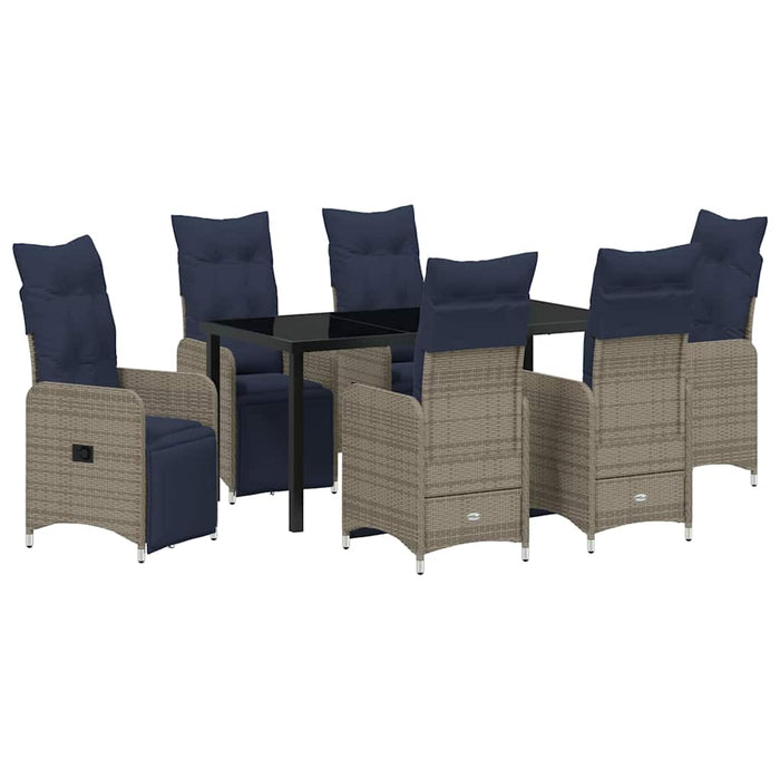 Set de masă și scaune cu pernă 7 pcs Gri Ratan PE WALTI