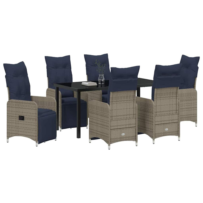 Set de masă și scaune cu pernă 7 pcs Gri Ratan PE WALTI