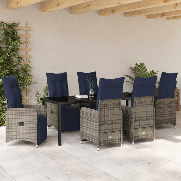 Set de masă și scaune cu pernă 7 pcs Gri Ratan PE WALTI