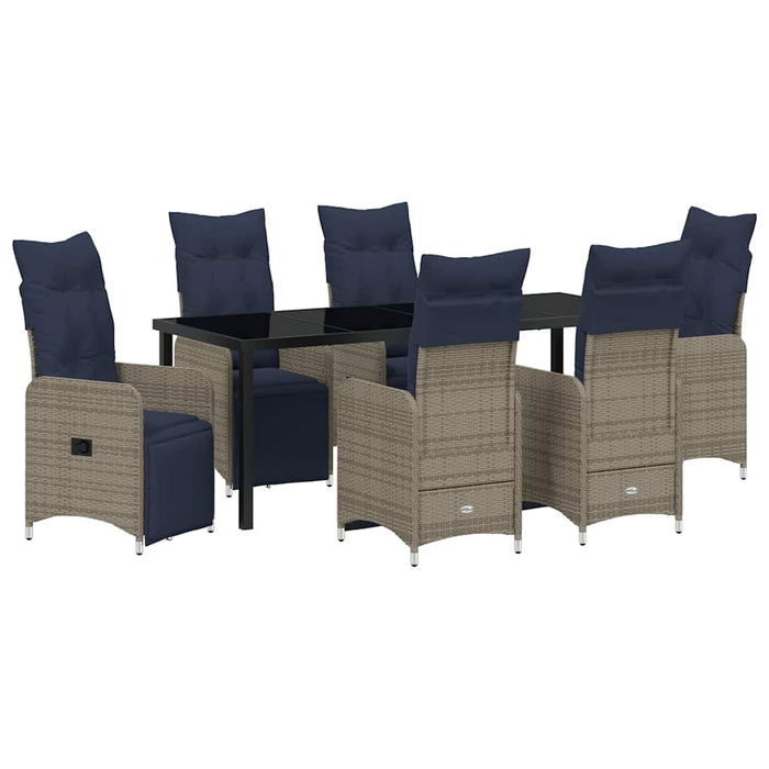 Set de masă și scaune cu pernă 7 pcs Gri Ratan PE WALTI