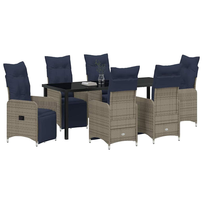 Set de masă și scaune cu pernă 7 pcs Gri Ratan PE WALTI
