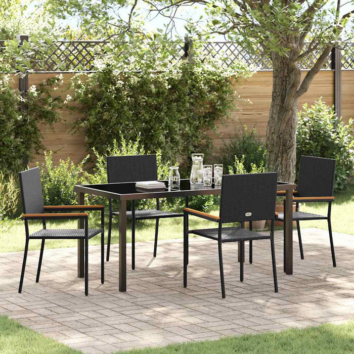 Set de masă pentru grădină cu pernă 5 pcs Negru poliratan - WALTI WALTI