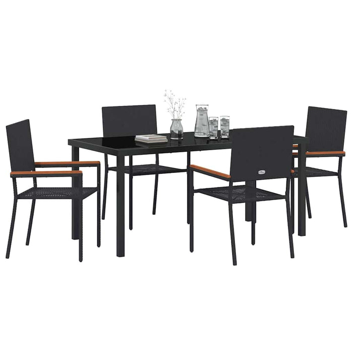 Set de masă pentru grădină cu pernă 5 pcs Negru poliratan - WALTI WALTI