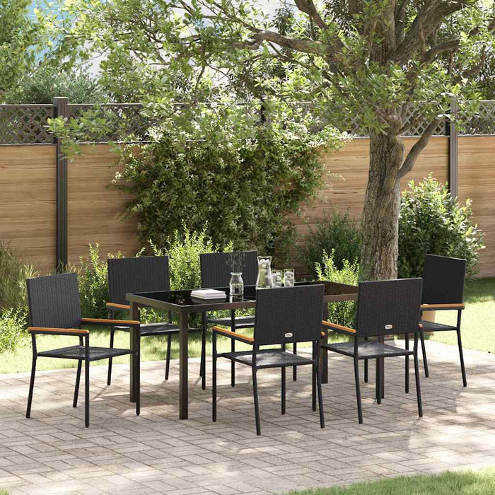 Set de masă pentru grădină cu pernă 7 pcs Negru poliratan - WALTI WALTI