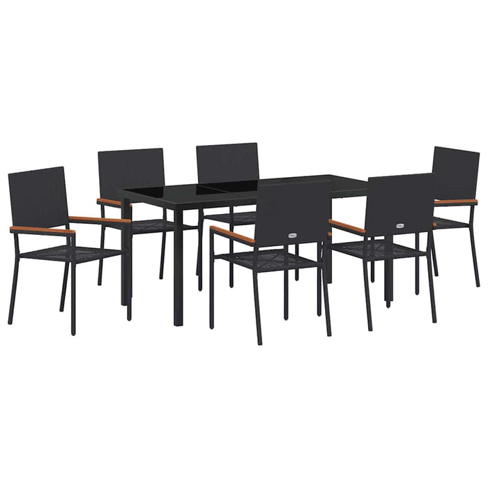 Set de masă pentru grădină cu pernă 7 pcs Negru poliratan - WALTI WALTI