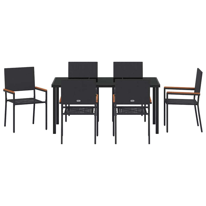 Set de masă pentru grădină cu pernă 7 pcs Negru poliratan - WALTI WALTI