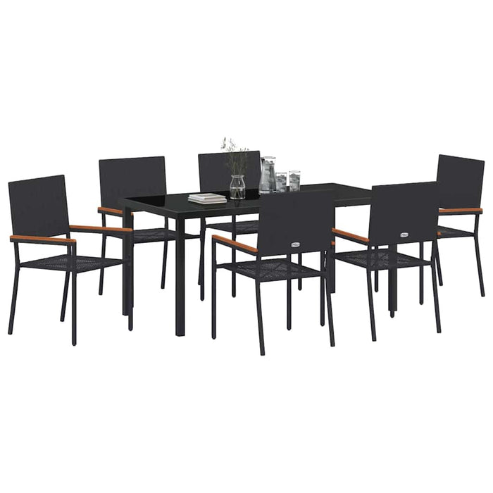 Set de masă pentru grădină cu pernă 7 pcs Negru poliratan - WALTI WALTI