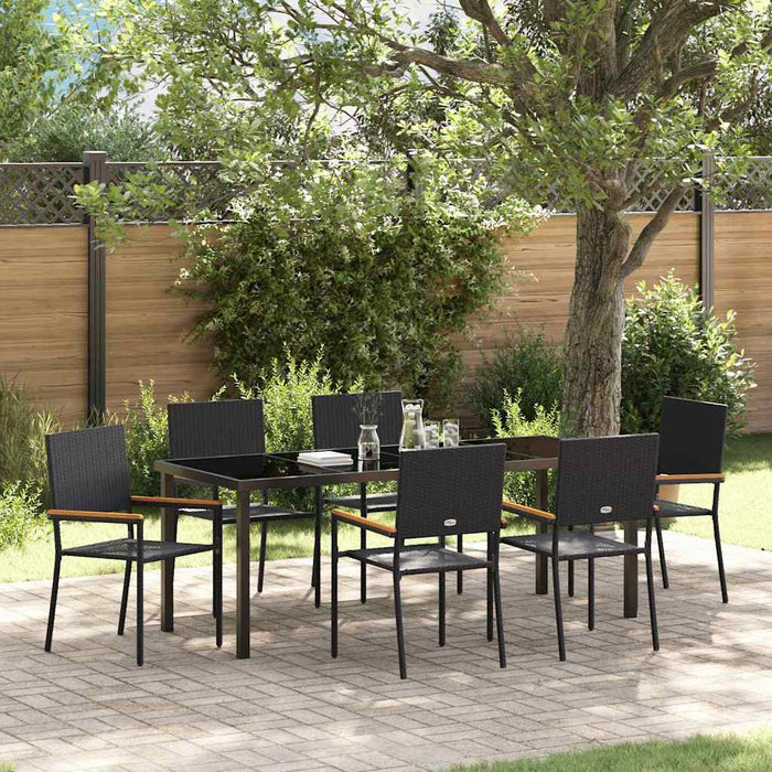Set de masă pentru grădină cu pernă 7 pcs Negru poliratan - WALTI WALTI
