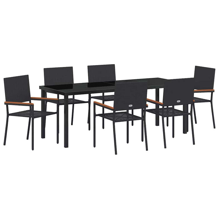 Set de masă pentru grădină cu pernă 7 pcs Negru poliratan - WALTI WALTI