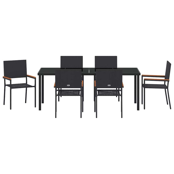 Set de masă pentru grădină cu pernă 7 pcs Negru poliratan - WALTI WALTI