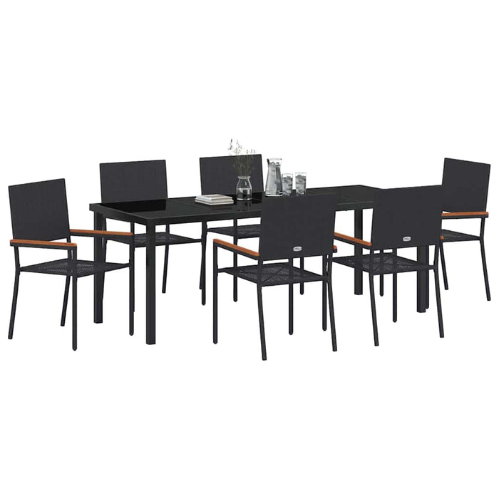 Set de masă pentru grădină cu pernă 7 pcs Negru poliratan - WALTI WALTI