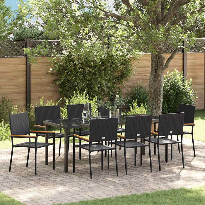 Set de masă pentru grădină cu pernă 9 pcs Negru poliratan - WALTI WALTI