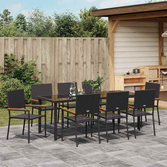 Set de masă pentru grădină cu pernă 9 pcs Negru poliratan - WALTI WALTI