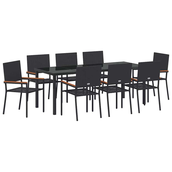 Set de masă pentru grădină cu pernă 9 pcs Negru poliratan - WALTI WALTI