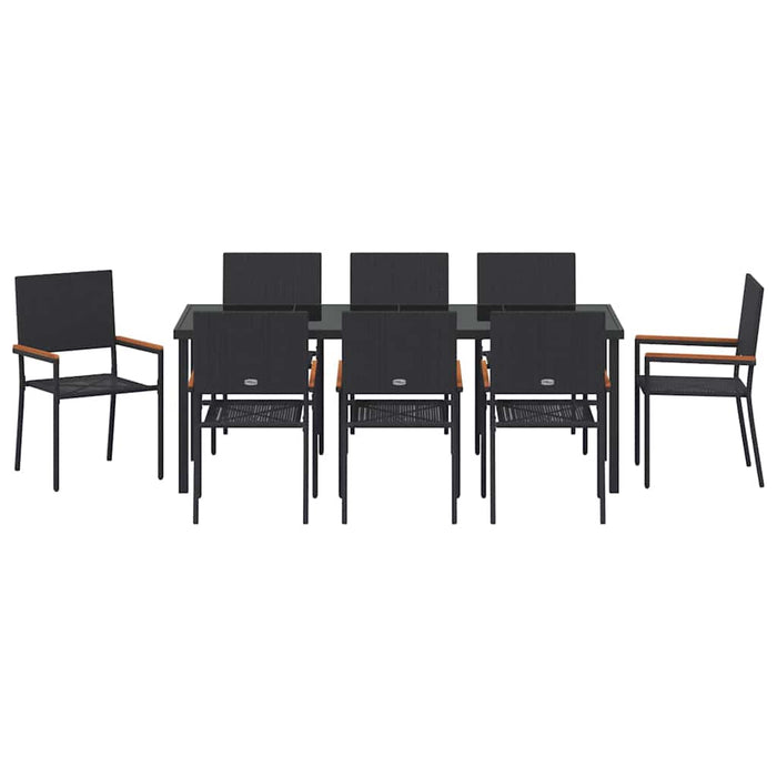 Set de masă pentru grădină cu pernă 9 pcs Negru poliratan - WALTI WALTI
