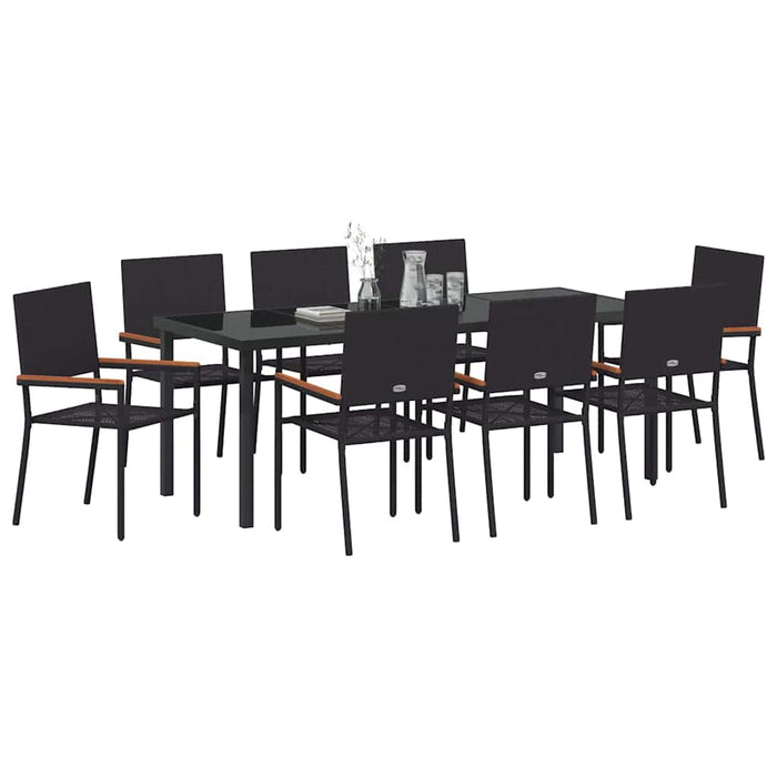 Set de masă pentru grădină cu pernă 9 pcs Negru poliratan - WALTI WALTI